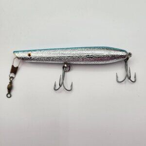 Vintage Cotton Cordell Pencil Popper Silver/Blue Rattle 6" Topwater Fishing Lure